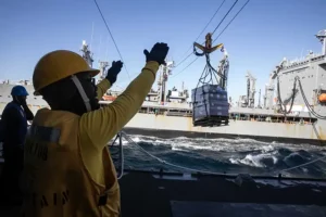 Houston native participates in a replenishment-at-sea aboard USS Wayne E. Meyer