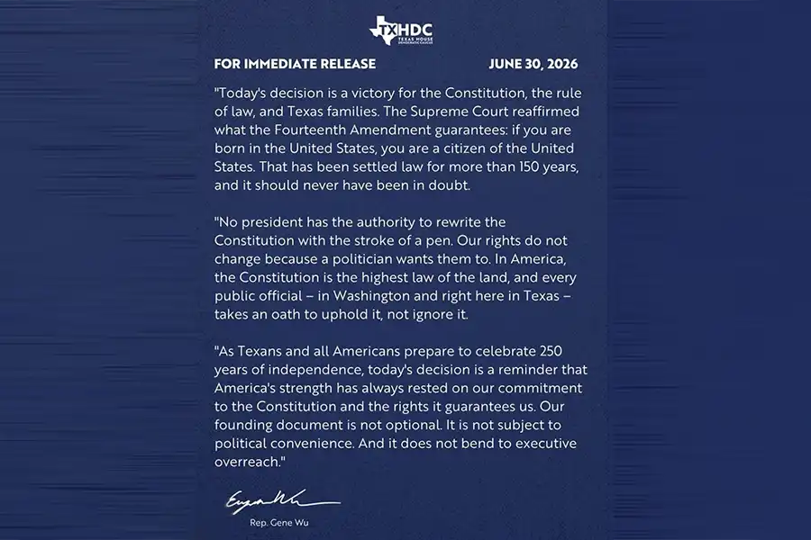 Statement from the Texas House Democratic Caucus on the Supreme Court's Birthright Citizenship Decision